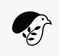 Bird and leaf logo design - editable dove vector icon over a white background