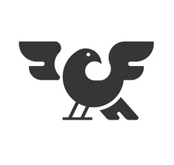 Bird logo design - gray editable vector icon over a white background