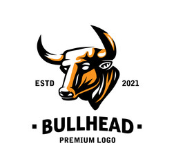 Bull head logo design - editable vector icon with copy space over a white background