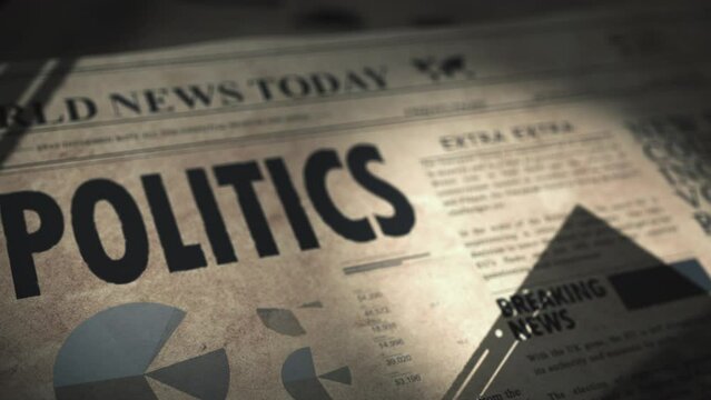 Politics articles in old newspaper. Motion graphics animation