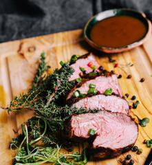 Roasted duck magret with barbecue sauce