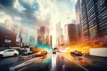 Fototapeta na wymiar energy and vibrancy of the environment of big city. Generative AI