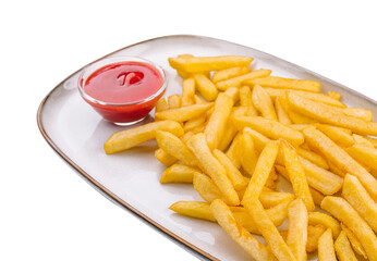 Crispy french fries with ketchup ready to eat