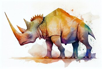 Watercolor Illustration of a Triceratops Dinosaur Isolated On White, White. Generative AI