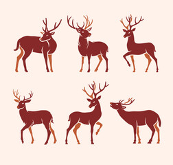 Minimalistic abstract deer design pack isolated on a pink background