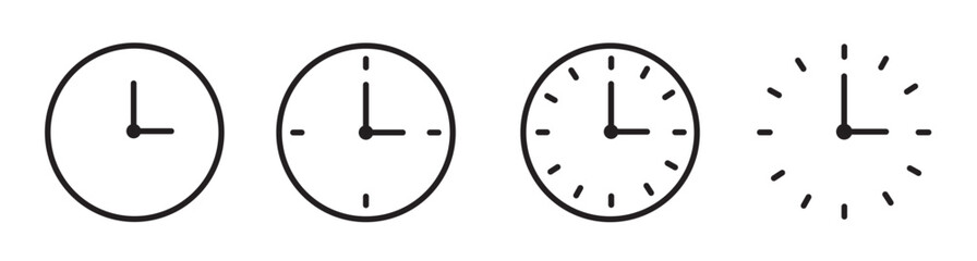 Vector Time and Clock icons set.Clocks icon collection design. Horizontal set of analog clock icon symbol .Circle arrow icon.Vector illustration.