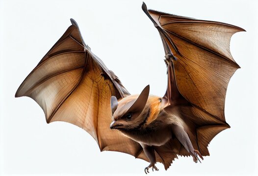 Flying Little Brown Bat Isolated On White. Generative AI