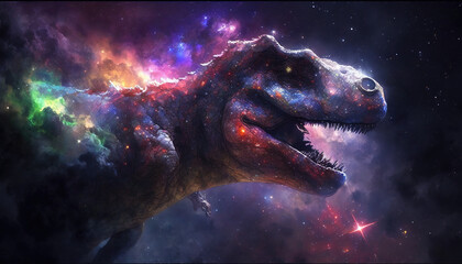 a galaxy themed trex scifi illustration