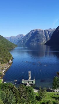 Calm, relaxing view of Norwegian fjords at hellesylt