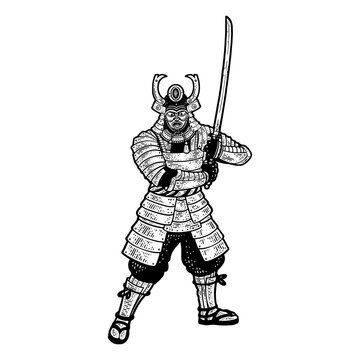 Samurai warrior sketch PNG illustration with transparent background