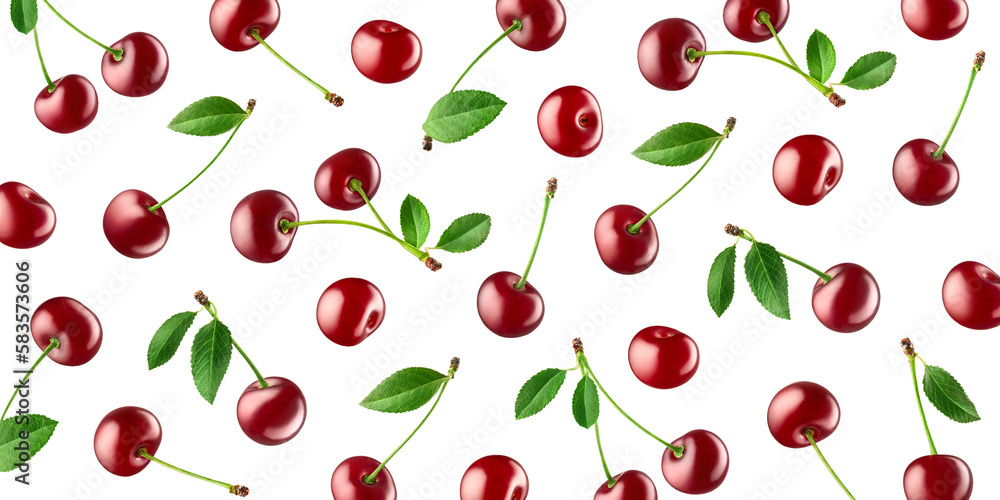 Wall mural fruit pattern of fresh ripe red cherries - Wall murals