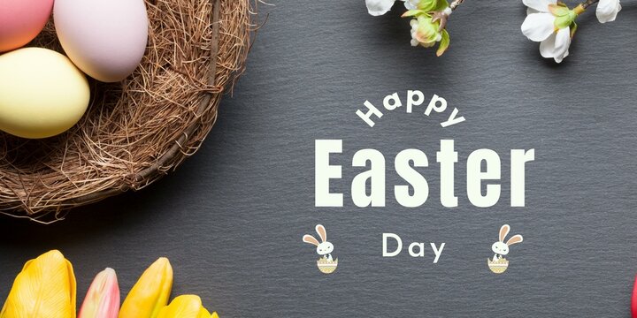 Happy Easter Day Banner. Illustration with lettering