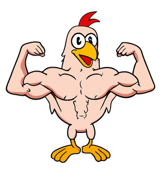 cartoon chicken flexing muscle