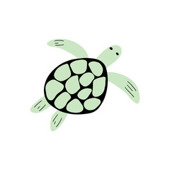 Turtle Character sea animal on deep background. Wild life illustration. Underwear world. Vector illustration.