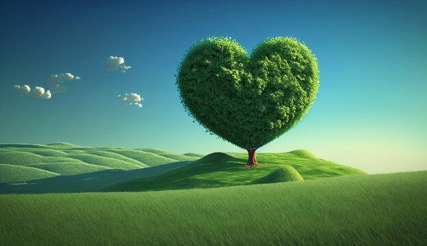 Tree in the shape of heart. valentines day background