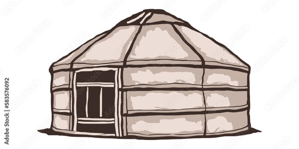 Wall mural Yurt - nomad's dwelling, life in Central Asia, sketch on a white background