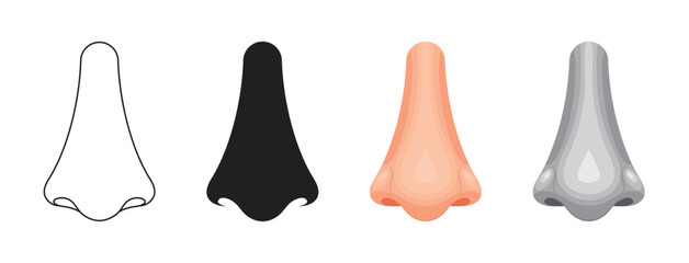 Nose in four different style line, bold, color and gray color