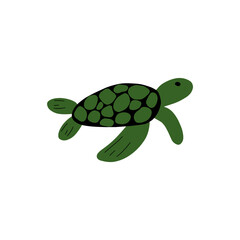 Turtle Character sea animal on deep background. Wild life illustration. Underwear world. Vector illustration.