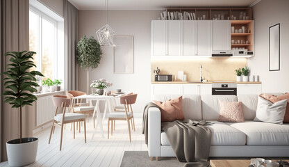 interior design spacious bright studio apartment. modern details in the kitchen area