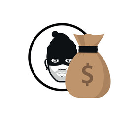 Thief and Money sack icon illustration. Hacker vector illustrations.
