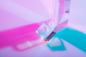 Glass crystal prism. Multicolor light effect