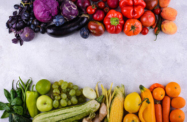 Assortment of rainbow color vegetables and fruits