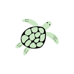 Turtle Character sea animal on deep background. Wild life illustration. Underwear world. Vector illustration.