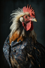 Super elegant rooster wearing a gilet. AI Generative.