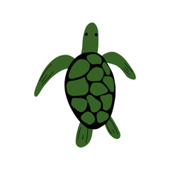 Turtle Character sea animal on deep background. Wild life illustration. Underwear world. Vector illustration.