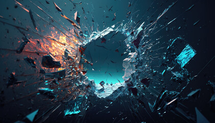 an epic wallpaper inspired broken glass scene, exploding time