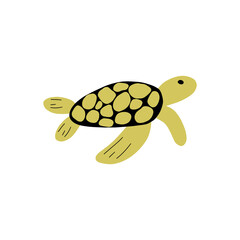 Turtle Character sea animal on deep background. Wild life illustration. Underwear world. Vector illustration.