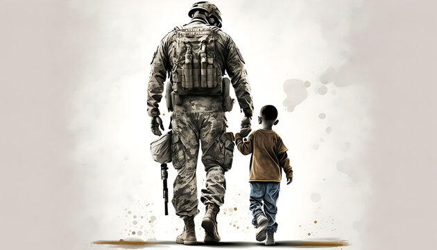 Military Family Appreciation Month in United States.Selective focus with excessive noise,compression artifacts and film grain filter. Generative AI