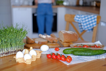 Table with useful farm products