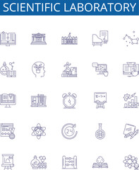 Scientific laboratory line icons signs set. Design collection of Scientific, Laboratory, Testing, Research, Instruments, Experiments, Chemicals, Analysis outline concept vector illustrations