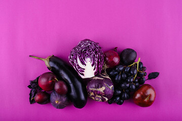Assortment of purple vegetables and fruits