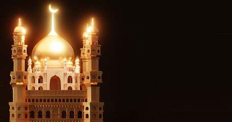 Fototapeta na wymiar 3D Render golden mosque for ramadan banner background