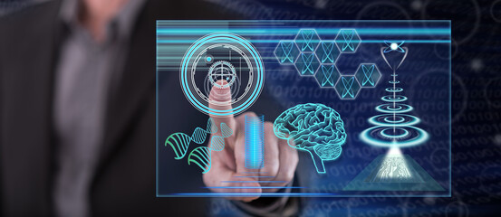 Man touching a futuristic technologies concept
