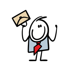 Cheerful man after work brandishes a briefcase, rejoices that he successfully made a business deal.