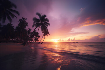 colorful sunset over a tropical beach. Generative AI