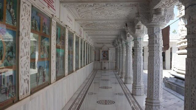 Hatundi, Bijapur, Rajasthan, India 12th March 2023: Shri Hathundi  Rata Mahaveerji Teerth. Visuals of one of the oldest Jain architecture temples, paintings and artifacts. Mahaveer Swami. Jain Dharma