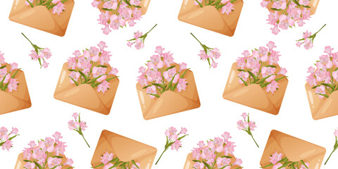 Seamless pattern with flowers in an envelope. Perfect for product design, wallpaper, scrapbooking, textile, wrapping paper.