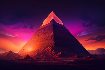 pyramid at sunset - obrazy, fototapety, plakaty