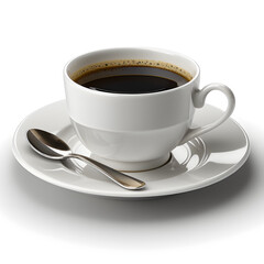 Cup of Coffee with a Spoon on the Saucer on White Background