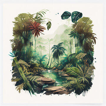 Watercolour painted Djungle Rainforest