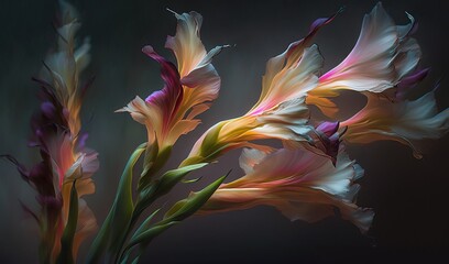  a close up of a flower on a black background with a blurry background.  generative ai