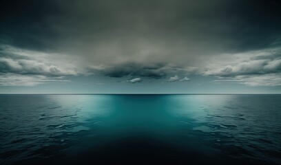  a large body of water with a sky filled with clouds.  generative ai