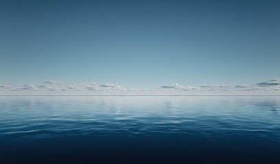  a large body of water sitting under a blue cloudy sky.  generative ai