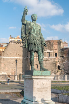 Rome, Italy - December 7, 2022: Statue of Nerva (Statua di Nerva).
