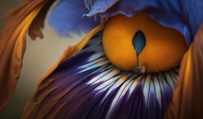  a close up of a bird's eye with feathers.  generative ai