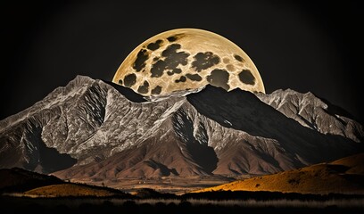  a full moon rises over a mountain range in the desert.  generative ai